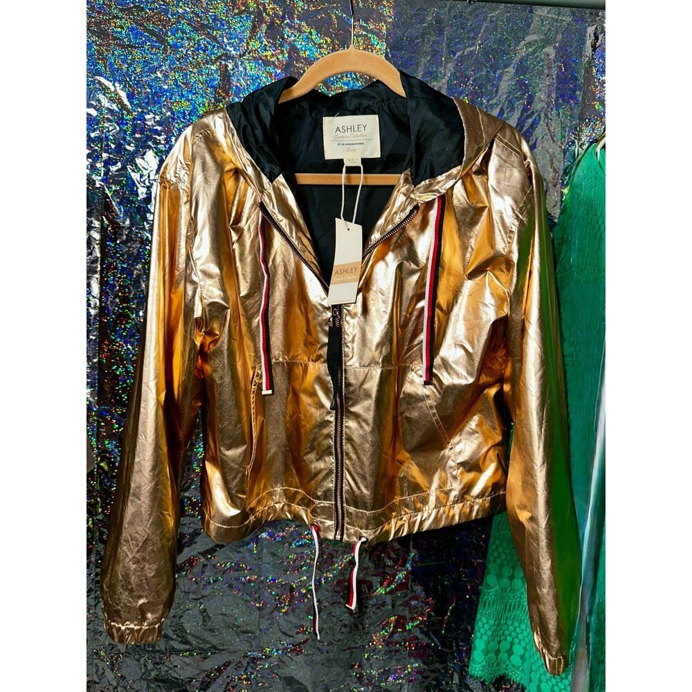 Ashley Sunrise Collection Rose Gold Lame Metallic Bomber NWT Jacket L